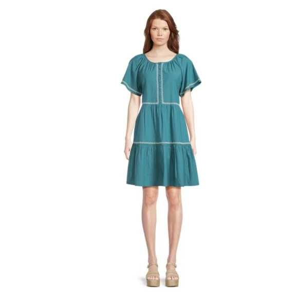 beachlunchlounge Dresses & Skirts - Beachlunchlounge Women's Puff Slevee Flounce Teal Mini Dress Size XXL